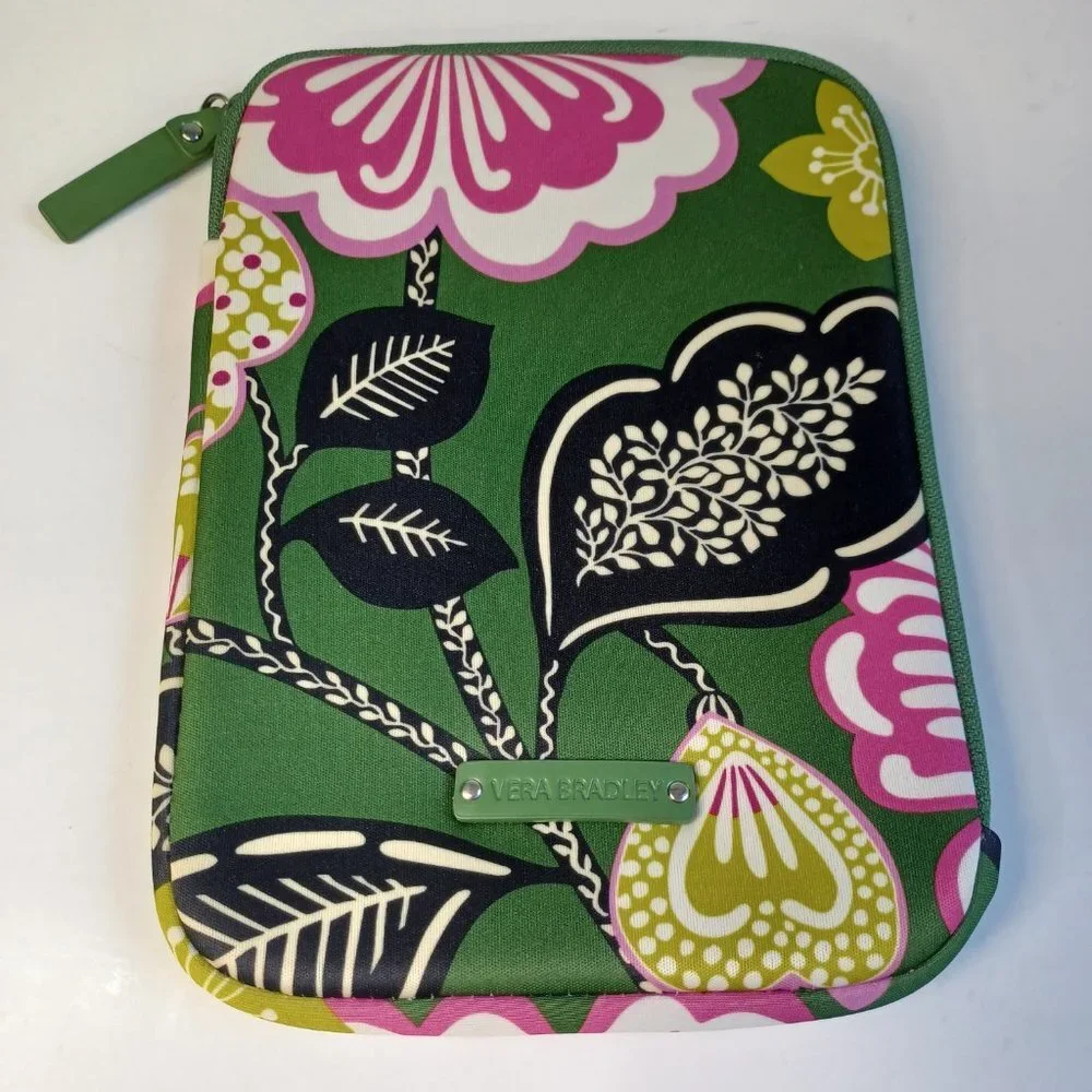 Vera Bradley Tablet Neoprene Soft Case Zip Around Tropical Floral Green Pink - Picture 1 of 9